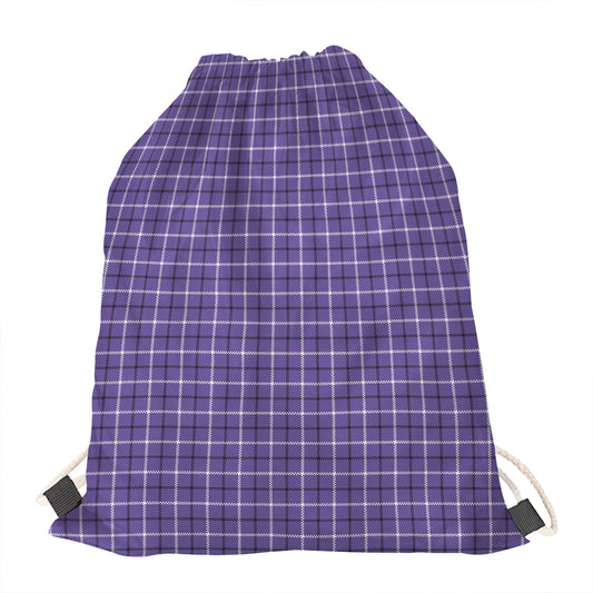 Purple And White Tattersall Print Drawstring Bag