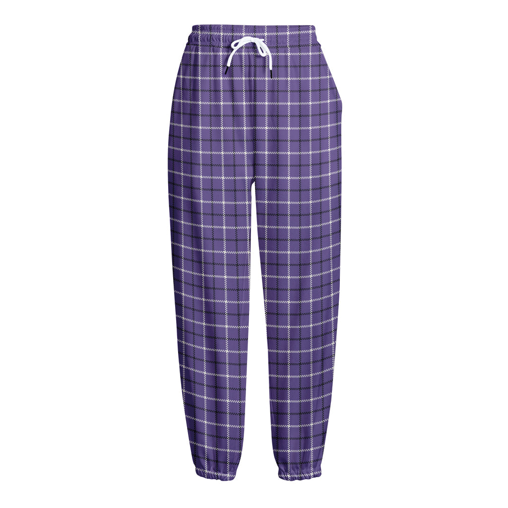 Purple And White Tattersall Print Fleece Lined Knit Pants