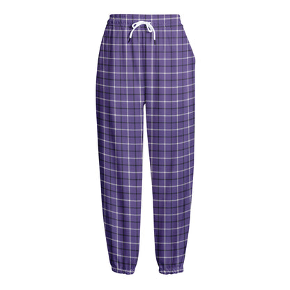 Purple And White Tattersall Print Fleece Lined Knit Pants