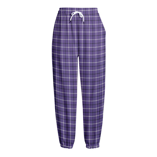 Purple And White Tattersall Print Fleece Lined Knit Pants