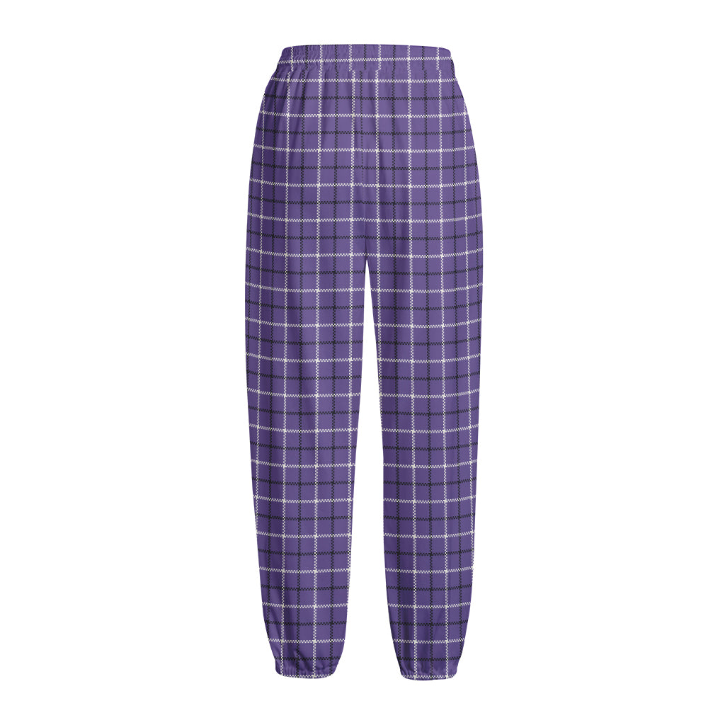 Purple And White Tattersall Print Fleece Lined Knit Pants