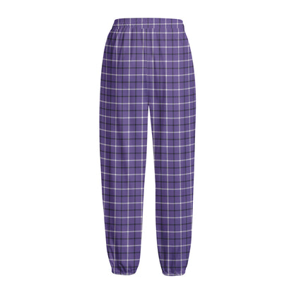 Purple And White Tattersall Print Fleece Lined Knit Pants