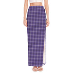 Purple And White Tattersall Print High Slit Maxi Skirt