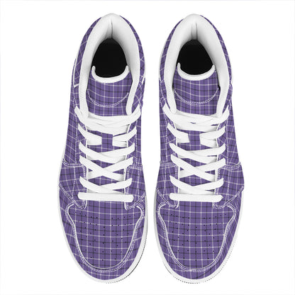 Purple And White Tattersall Print High Top Leather Sneakers