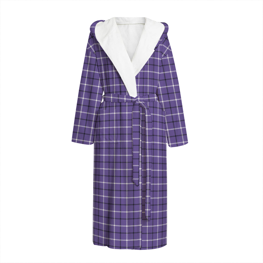 Purple And White Tattersall Print Hooded Bathrobe