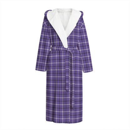 Purple And White Tattersall Print Hooded Bathrobe