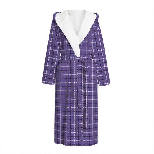 Purple And White Tattersall Print Hooded Bathrobe