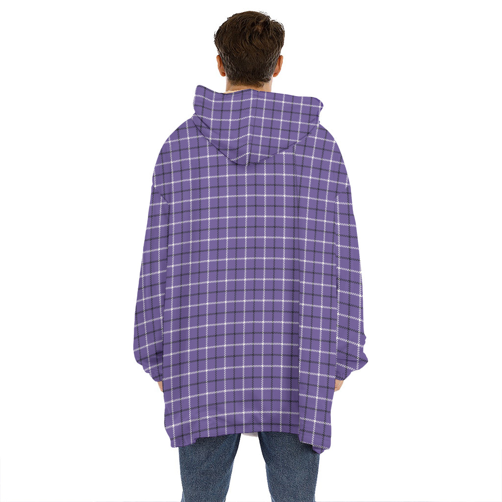 Purple And White Tattersall Print Hoodie Blanket