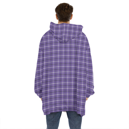 Purple And White Tattersall Print Hoodie Blanket