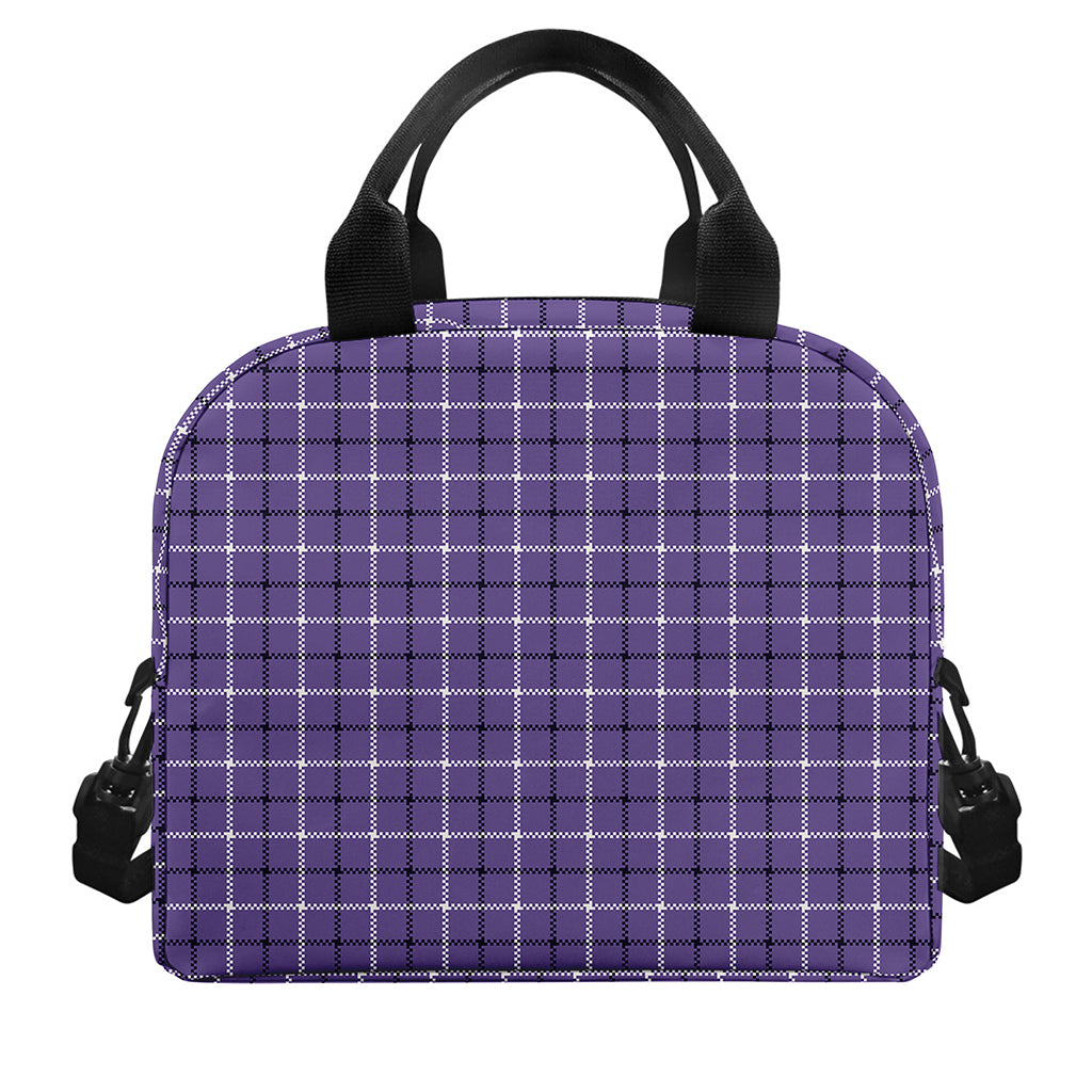 Purple And White Tattersall Print Insulated Lunch Bag