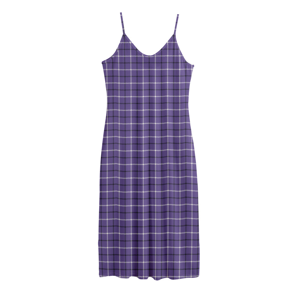 Purple And White Tattersall Print Jersey Midi Cami Dress