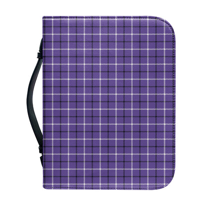 Purple And White Tattersall Print Leather Bible Cover