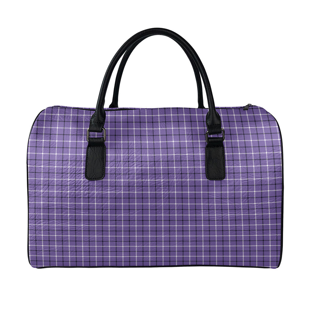 Purple And White Tattersall Print Leather Duffle Bag