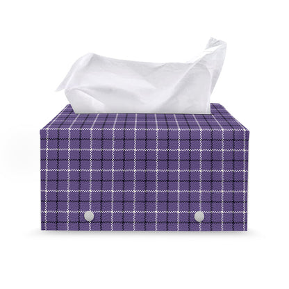 Purple And White Tattersall Print Leather Tissue Box Cover