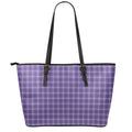 Purple And White Tattersall Print Leather Tote Bag With Zipper