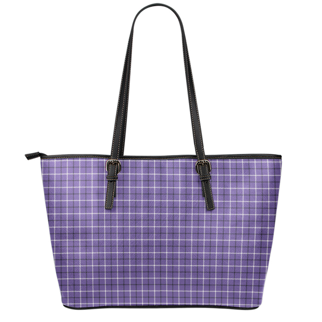 Purple And White Tattersall Print Leather Tote Bag