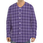 Purple And White Tattersall Print Long Sleeve Baseball Jersey