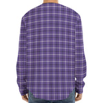 Purple And White Tattersall Print Long Sleeve Baseball Jersey