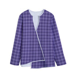 Purple And White Tattersall Print Long Sleeve Short Coat