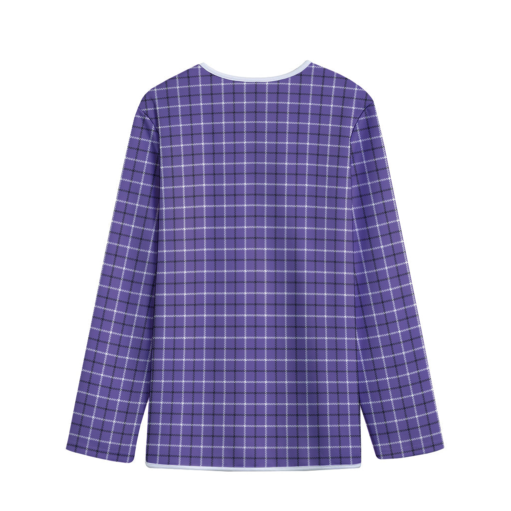 Purple And White Tattersall Print Long Sleeve Short Coat