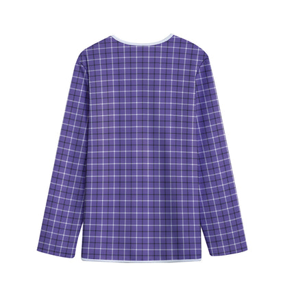 Purple And White Tattersall Print Long Sleeve Short Coat