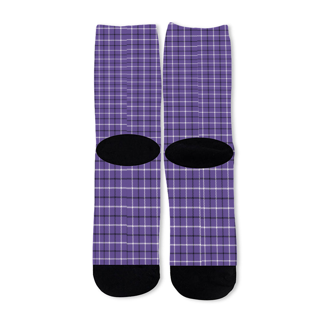 Purple And White Tattersall Print Long Socks