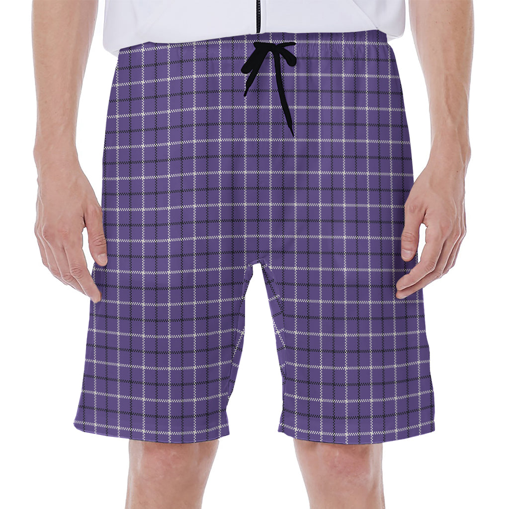 Purple And White Tattersall Print Men's Beach Shorts