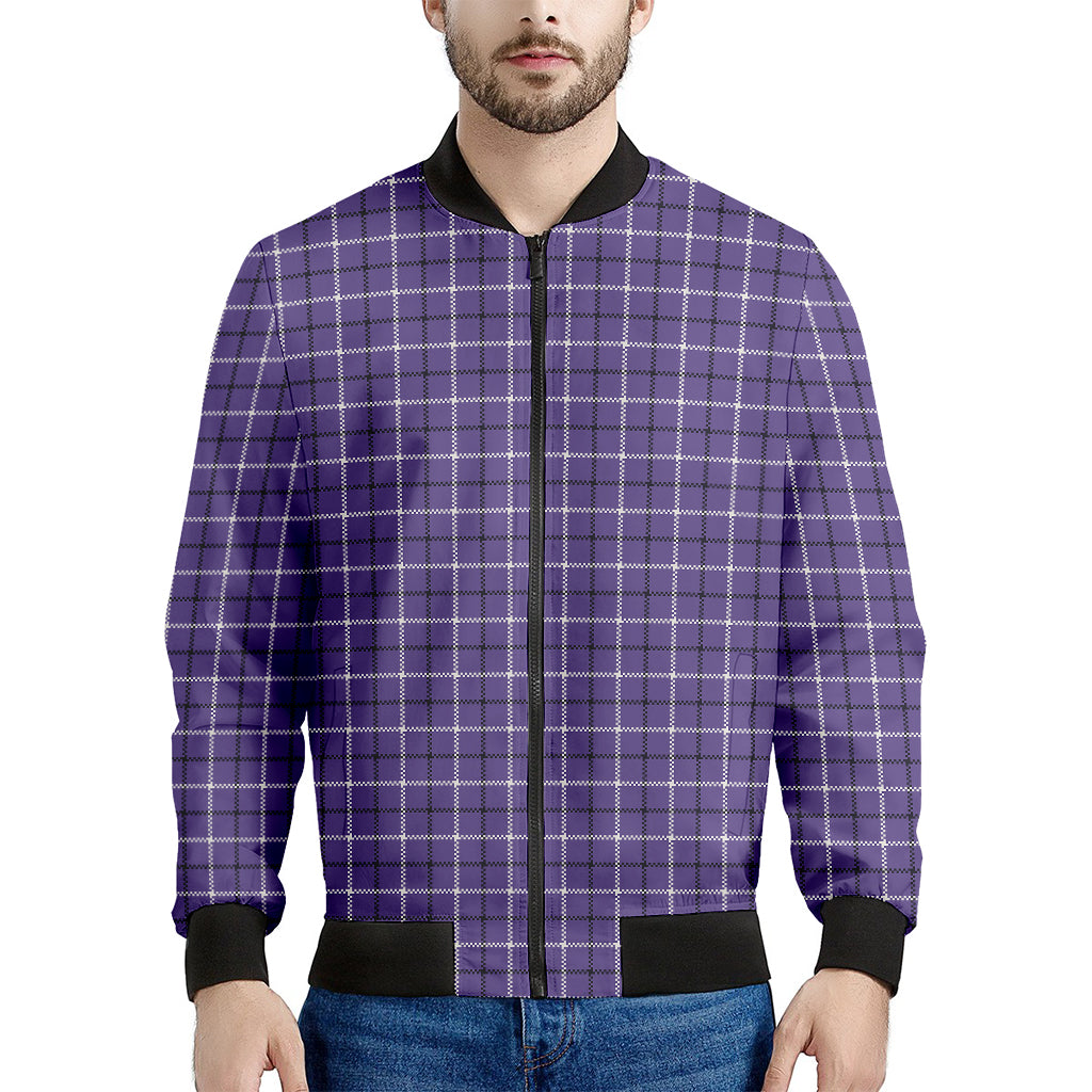 Purple And White Tattersall Print Men's Bomber Jacket