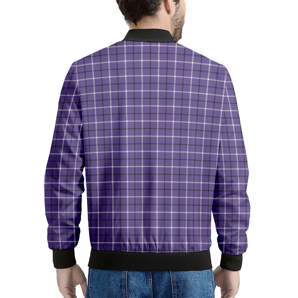 Purple And White Tattersall Print Men's Bomber Jacket