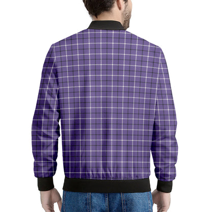 Purple And White Tattersall Print Men's Bomber Jacket