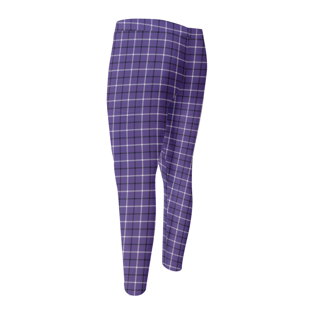 Purple And White Tattersall Print Men's Compression Pants