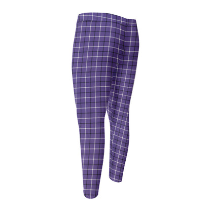 Purple And White Tattersall Print Men's Compression Pants