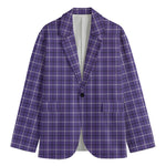 Purple And White Tattersall Print Men's Cotton Blazer