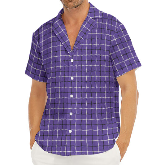 Purple And White Tattersall Print Men's Deep V-Neck Shirt