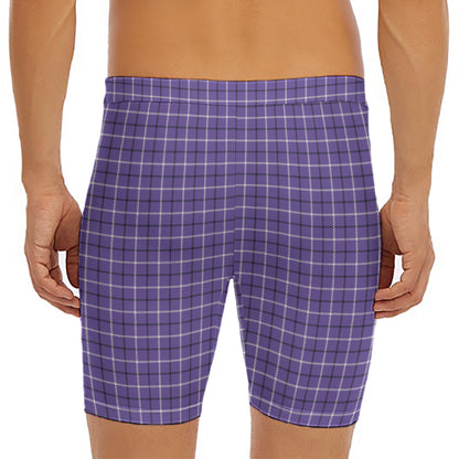 Purple And White Tattersall Print Men's Long Boxer Briefs