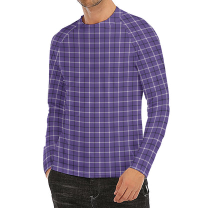 Purple And White Tattersall Print Men's Long Sleeve Rash Guard
