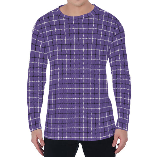 Purple And White Tattersall Print Men's Long Sleeve T-Shirt
