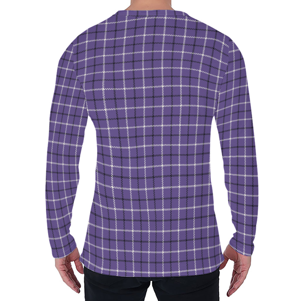 Purple And White Tattersall Print Men's Long Sleeve T-Shirt