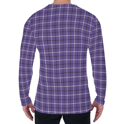 Purple And White Tattersall Print Men's Long Sleeve T-Shirt
