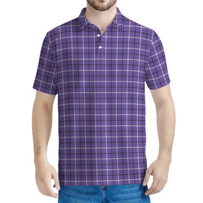 Purple And White Tattersall Print Men's Polo Shirt