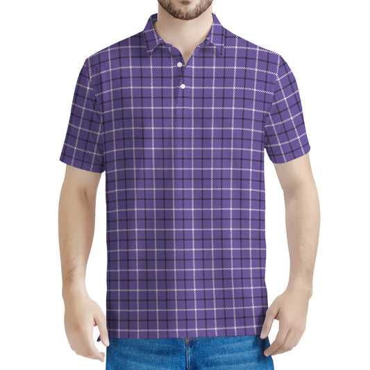 Purple And White Tattersall Print Men's Polo Shirt