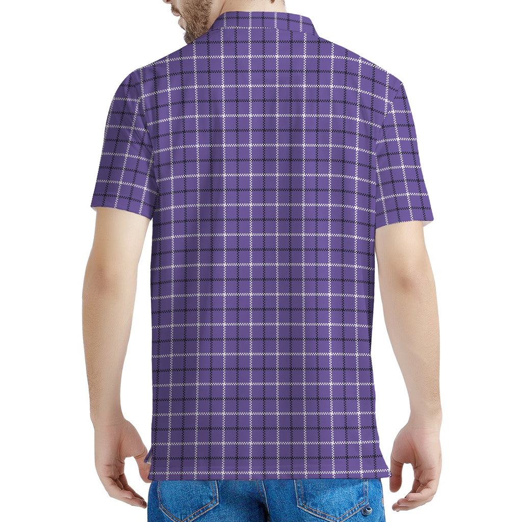 Purple And White Tattersall Print Men's Polo Shirt