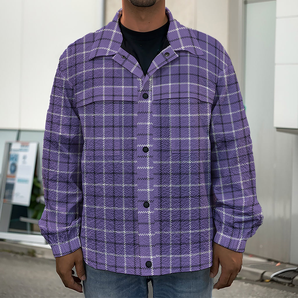 Purple And White Tattersall Print Men's Shirt Jacket
