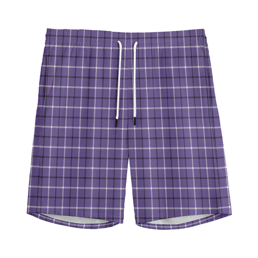 Purple And White Tattersall Print Men's Sports Shorts