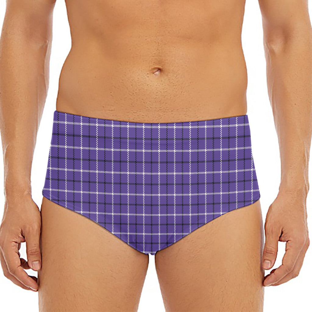 Purple And White Tattersall Print Men's Triangle Swim Briefs