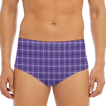 Purple And White Tattersall Print Men's Triangle Swim Briefs