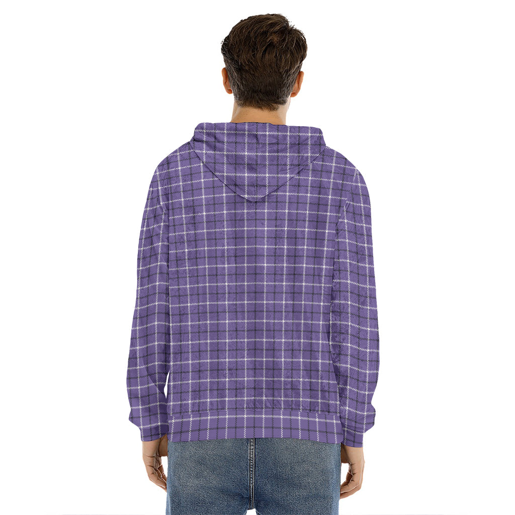 Purple And White Tattersall Print Men's Velvet Pullover Hoodie