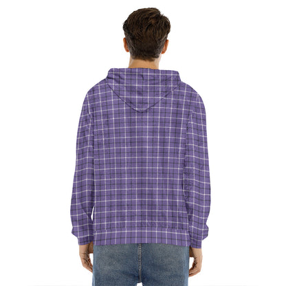 Purple And White Tattersall Print Men's Velvet Pullover Hoodie