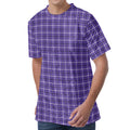 Purple And White Tattersall Print Men's Velvet T-Shirt