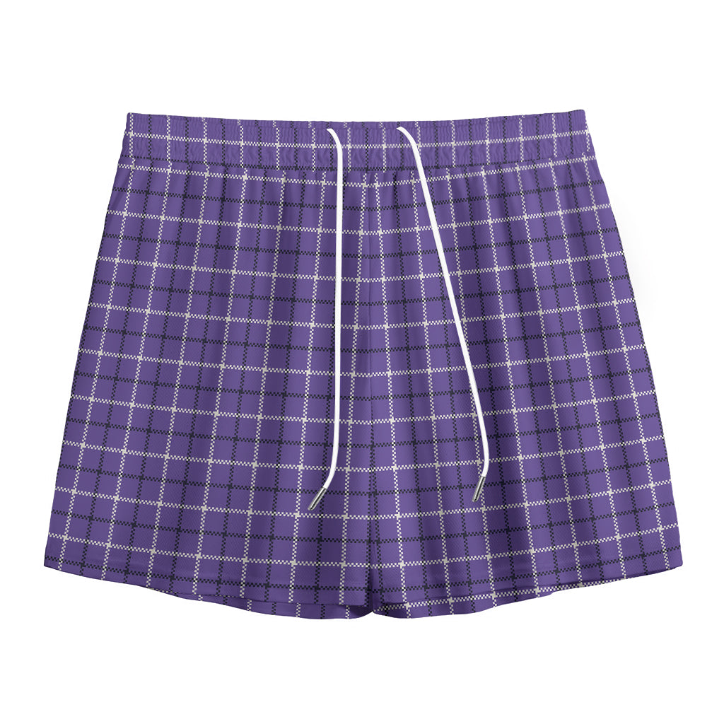Purple And White Tattersall Print Mesh Shorts